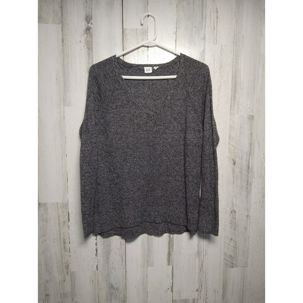 Gap Womens Sweater M Merino Wool Extra Fine Wool Blend V-Neck Grey